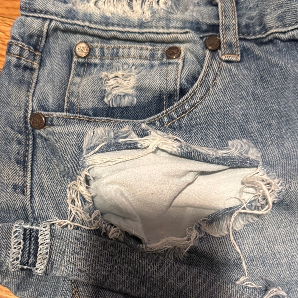 One Teaspoon Distressed Denim Blue Shorts - Picture 2 of 4